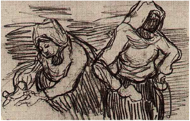 Vincent van Gogh's Two Women Working in the Field Drawing